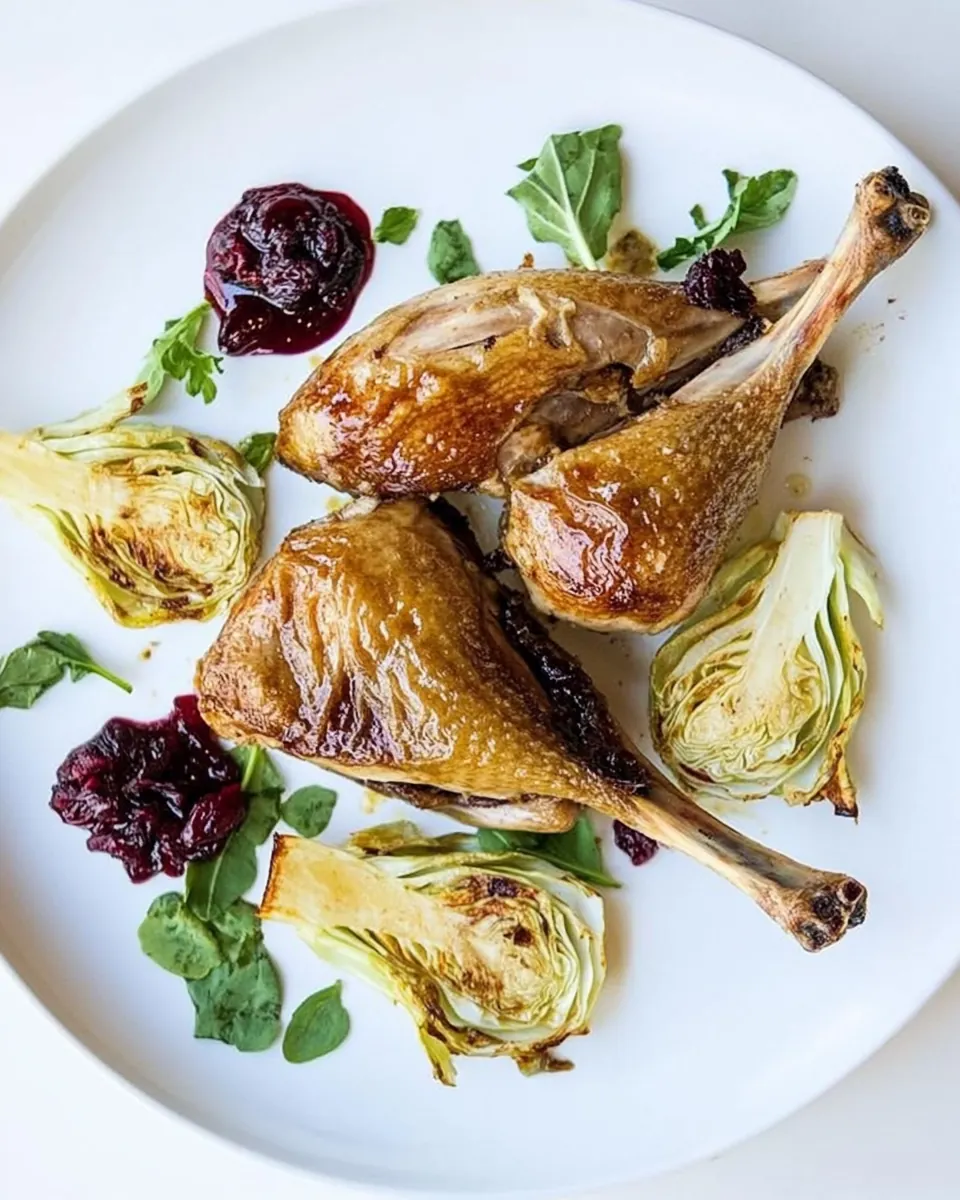 Roasted Duck Legs with Roasted Napa Cabbage Cranberry Jam