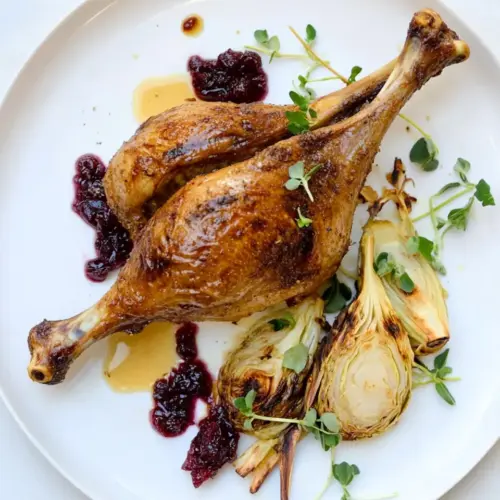 Roasted Duck Legs with Roasted Napa Cabbage Cranberry Jam