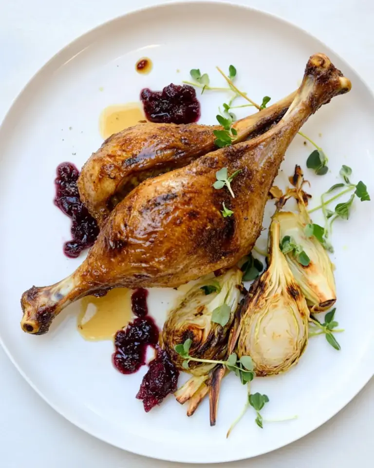 Roasted Duck Legs with Roasted Napa Cabbage Cranberry Jam