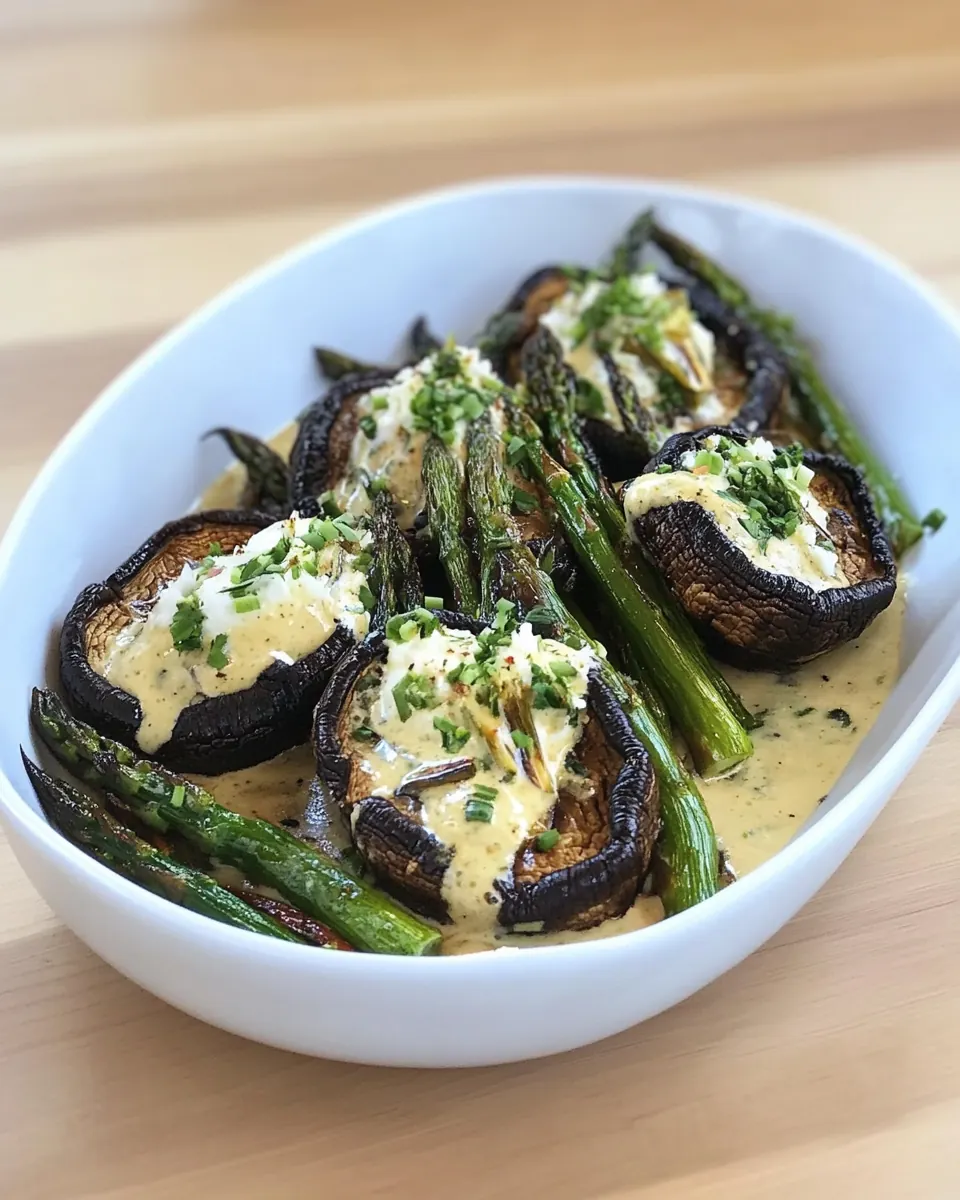 Roasted Portobellos Asparagus with Goat Cheese Sauce