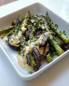 Roasted Portobellos Asparagus with Goat Cheese Sauce