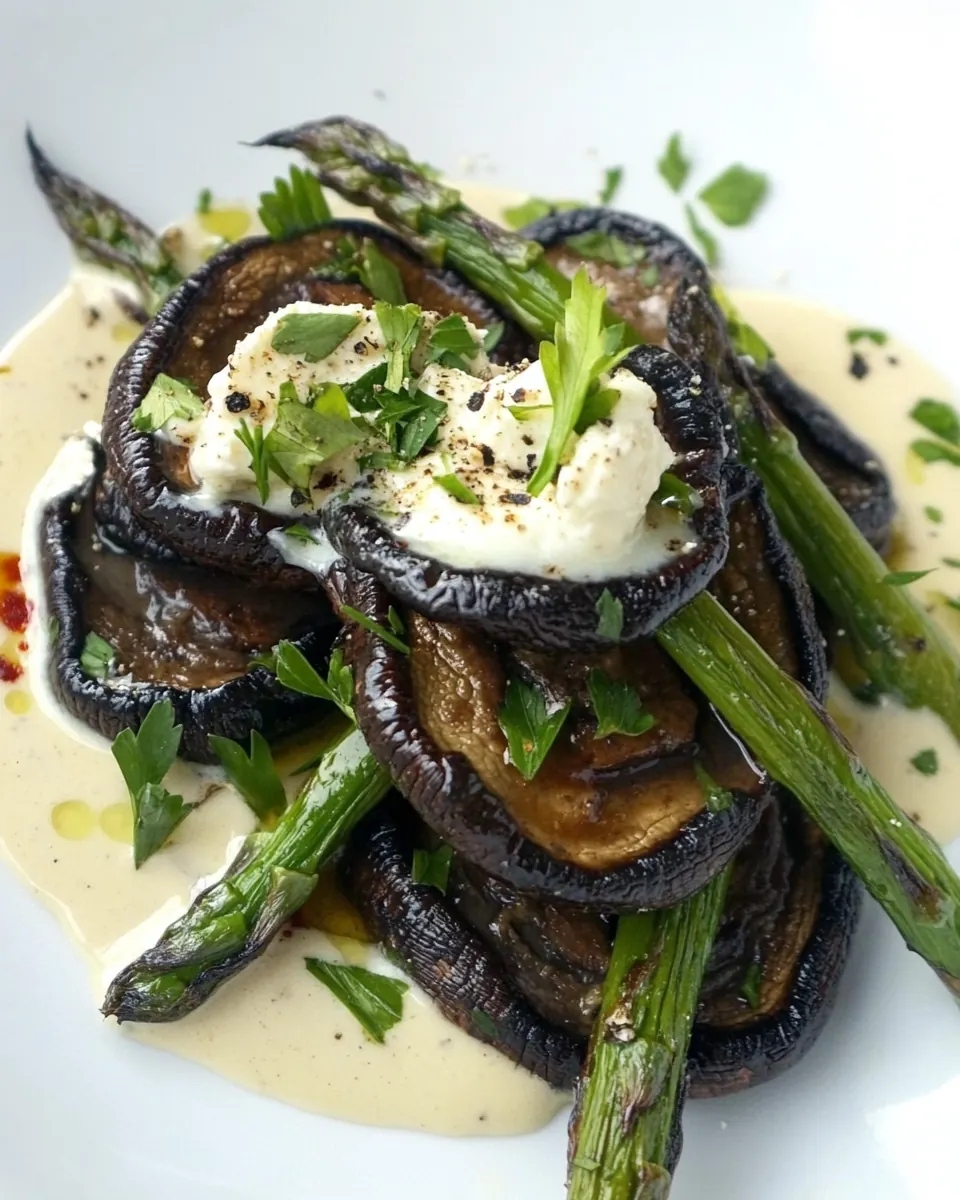 Roasted Portobellos Asparagus with Goat Cheese Sauce