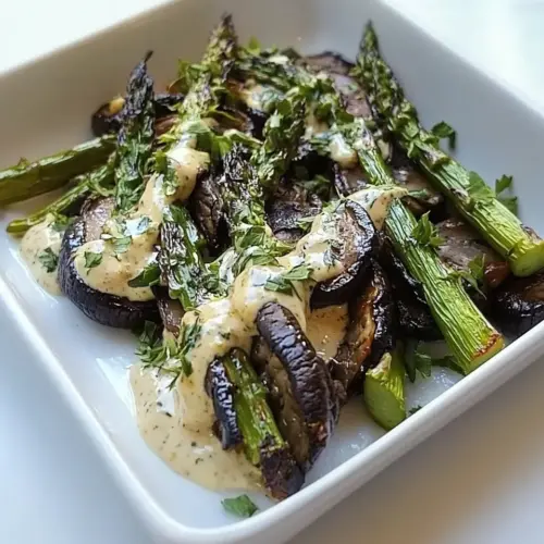 Roasted Portobellos Asparagus with Goat Cheese Sauce