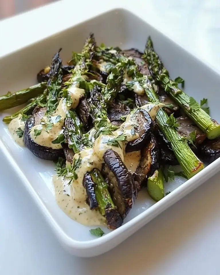 Roasted Portobellos Asparagus with Goat Cheese Sauce