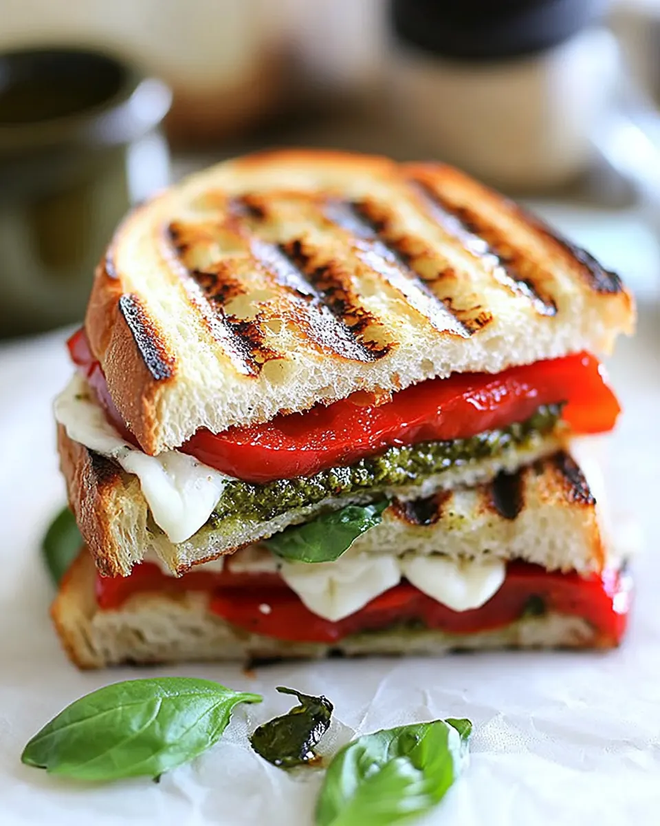Roasted Red Pepper and Pesto Panini Sandwich