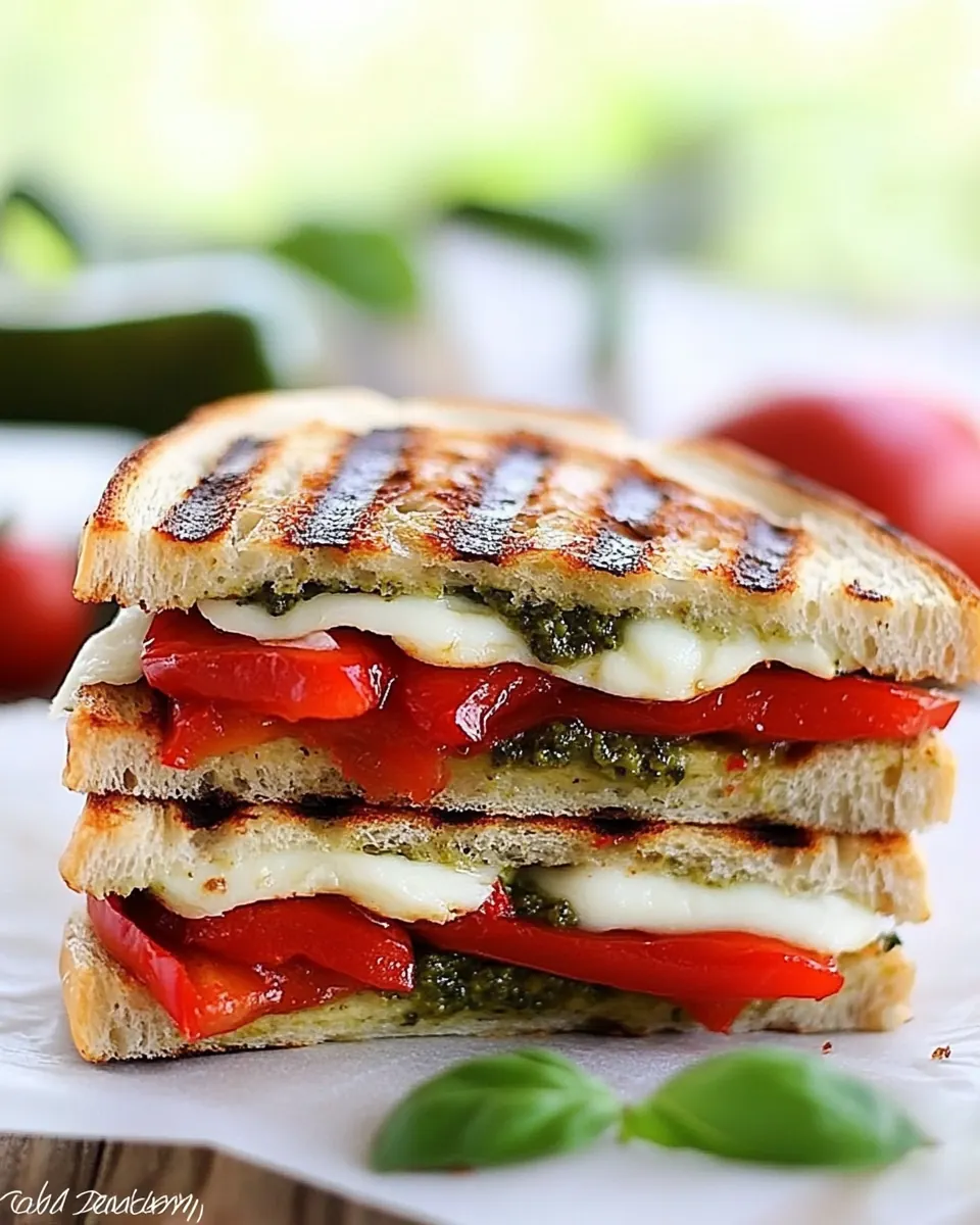 Roasted Red Pepper and Pesto Panini Sandwich
