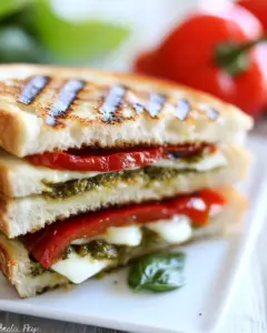 Roasted Red Pepper and Pesto Panini Sandwich