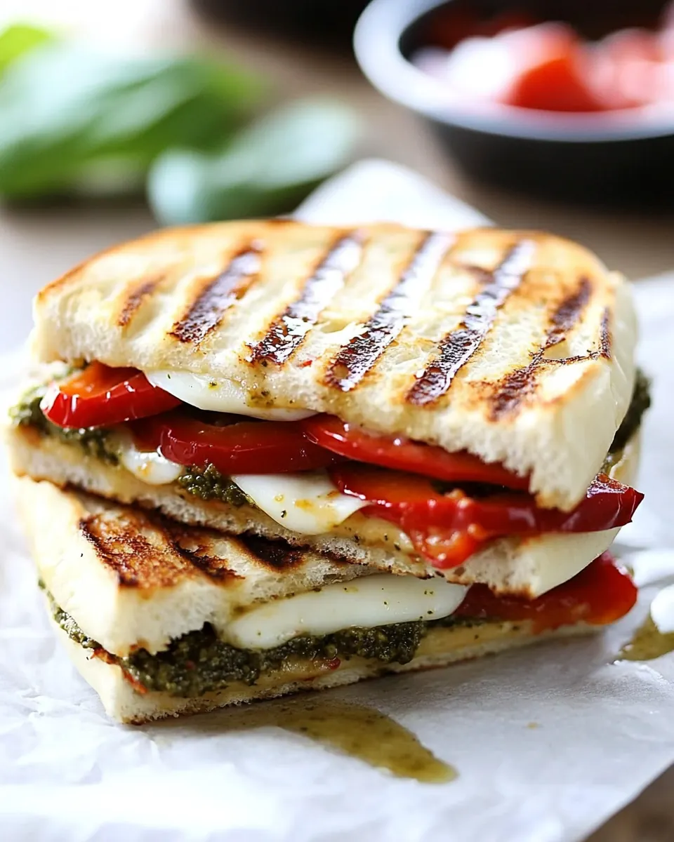Roasted Red Pepper and Pesto Panini Sandwich