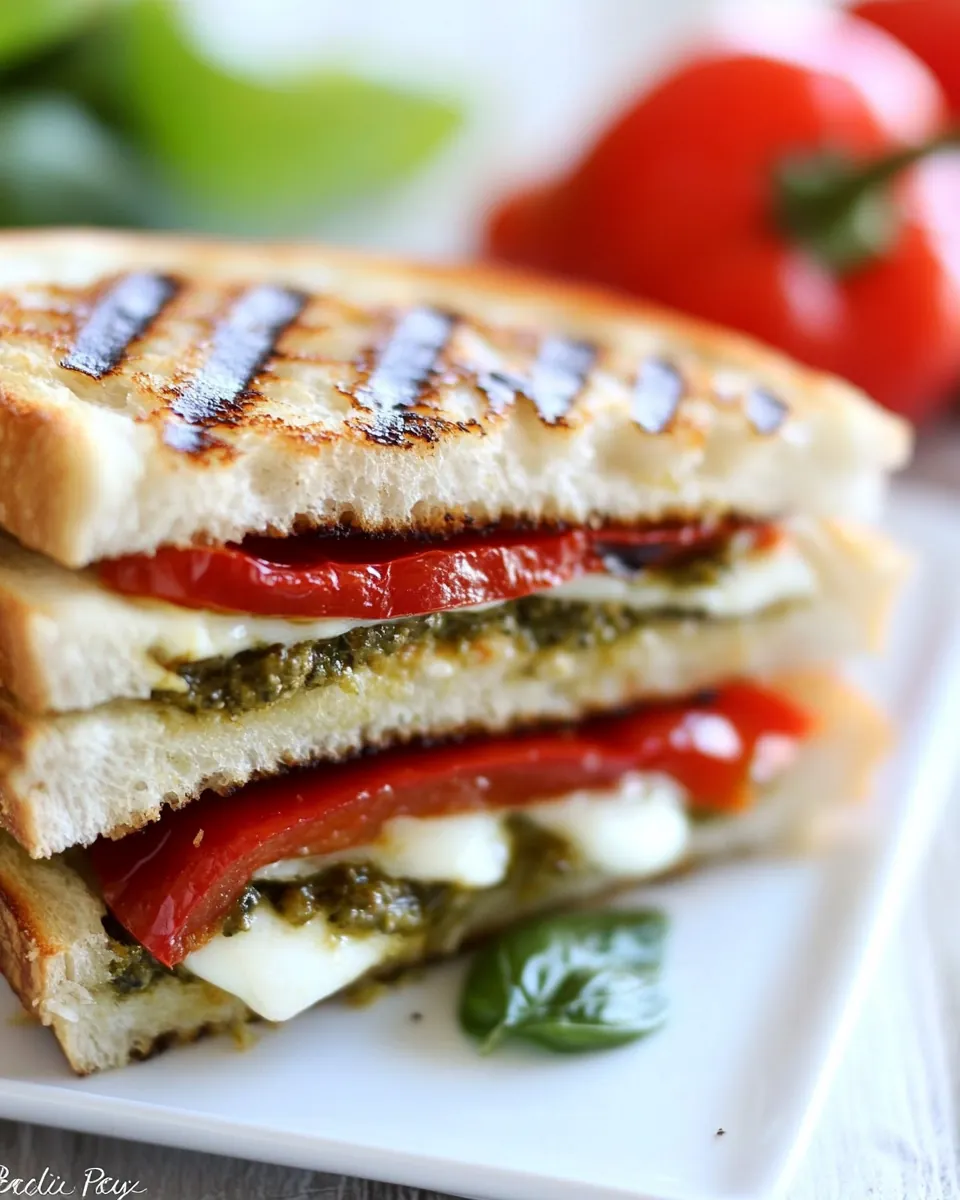 Roasted Red Pepper and Pesto Panini Sandwich