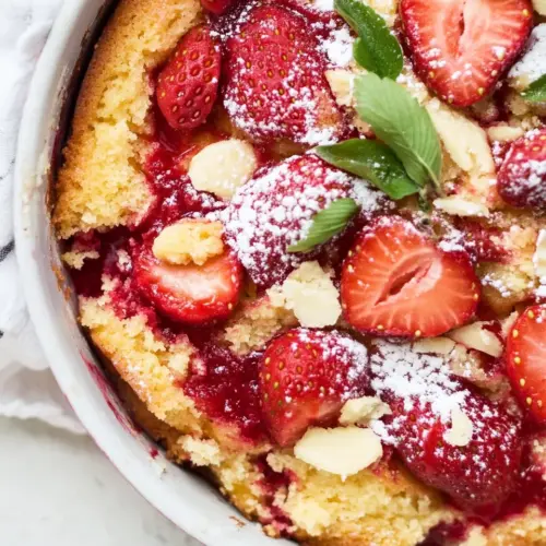 Roasted Strawberry Olive Oil Cake