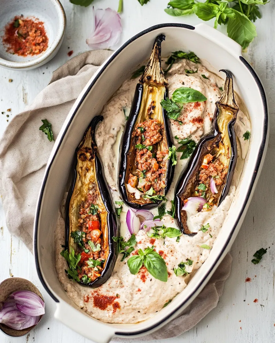 Roasted aubergines with harissa yoghurt