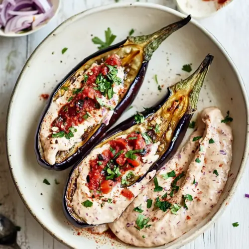 Roasted aubergines with harissa yoghurt