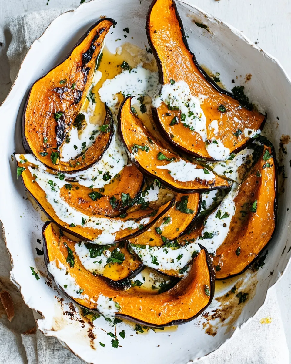 Roasted pumpkin with chilli yoghurt and coriander sauce