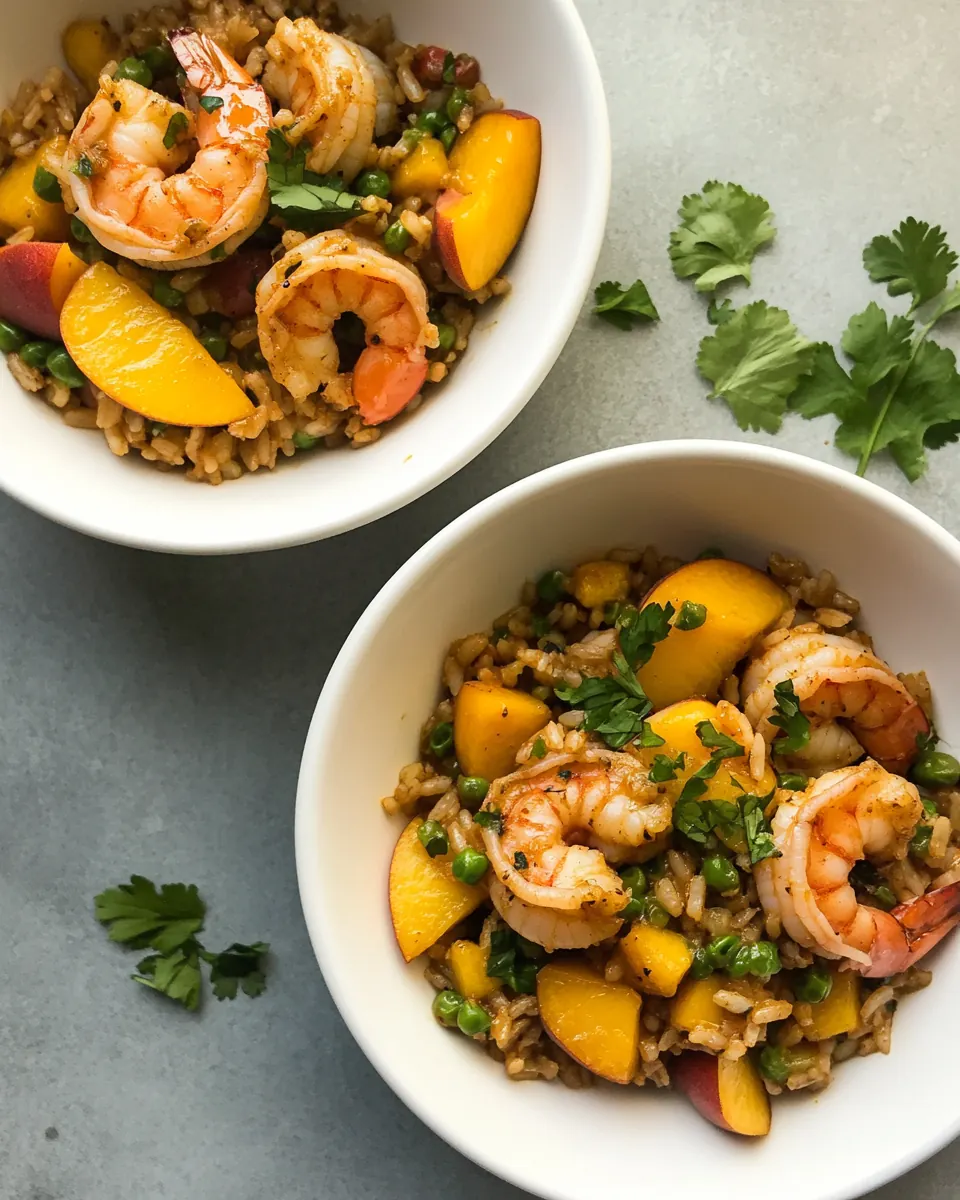 Saffron Shrimp Peach Rice Bowls