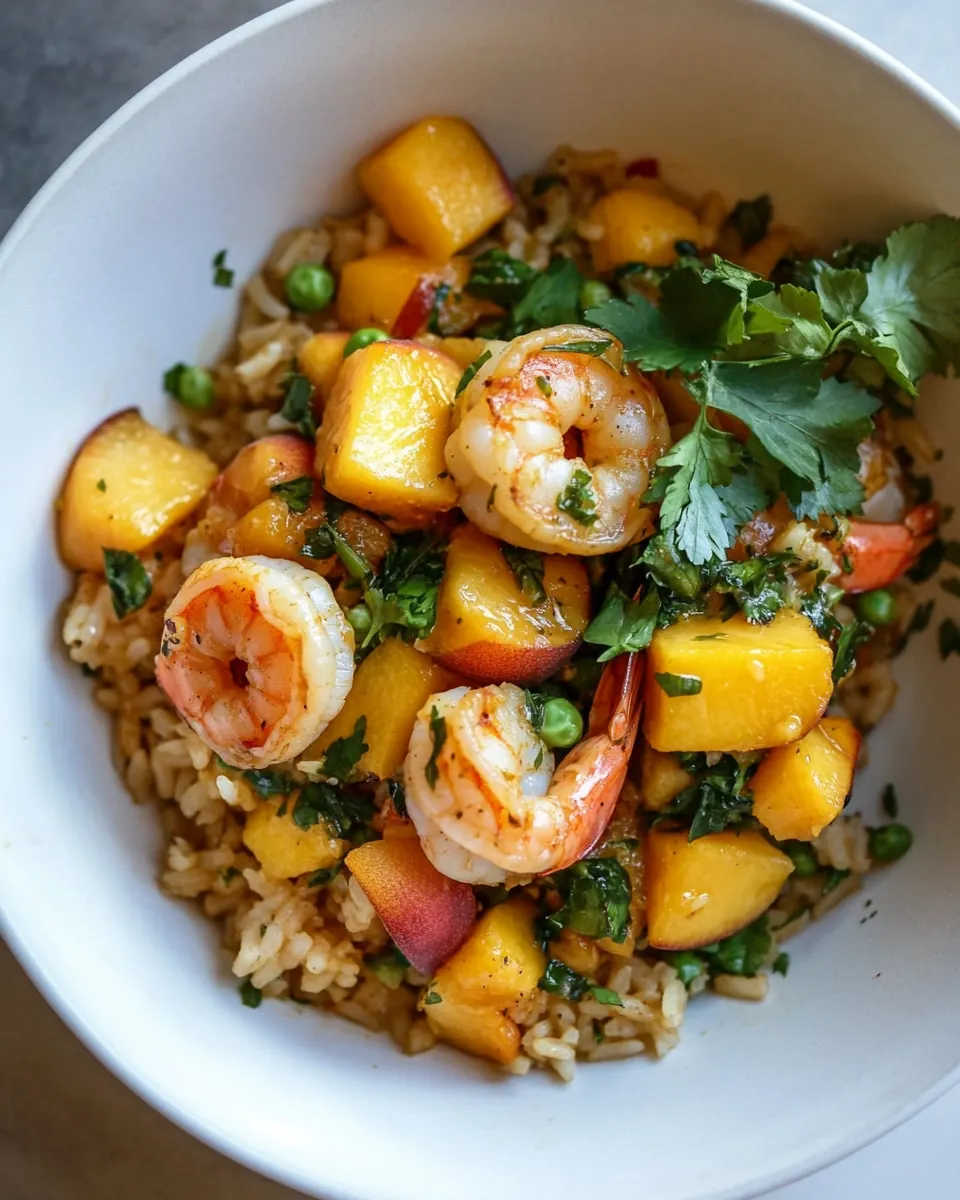 Saffron Shrimp Peach Rice Bowls