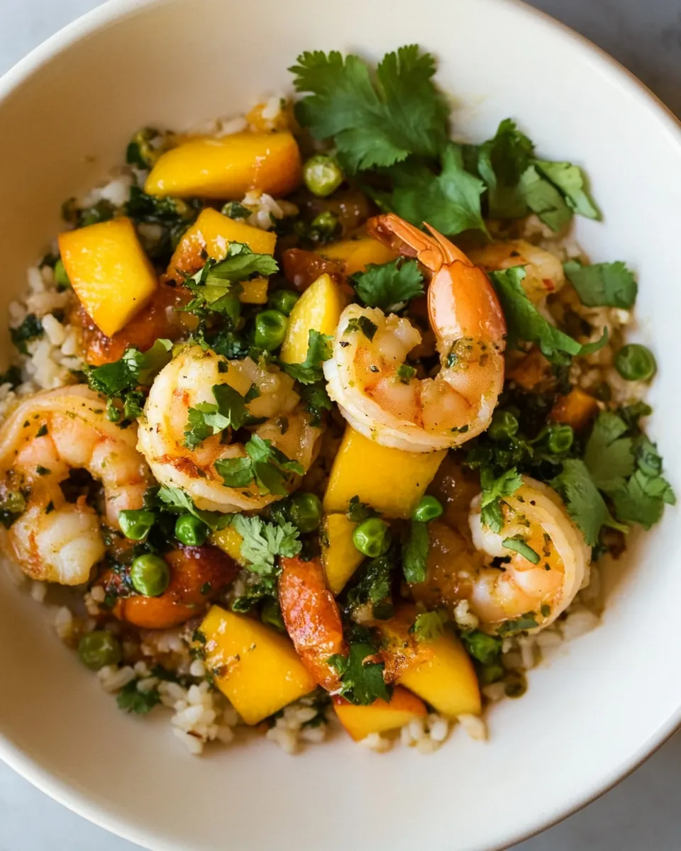 Saffron Shrimp Peach Rice Bowls
