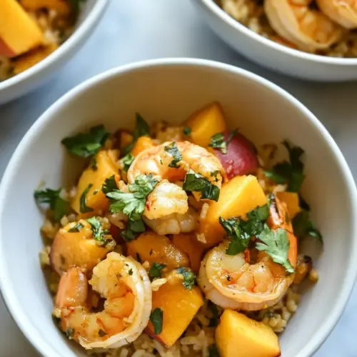 Saffron Shrimp Peach Rice Bowls