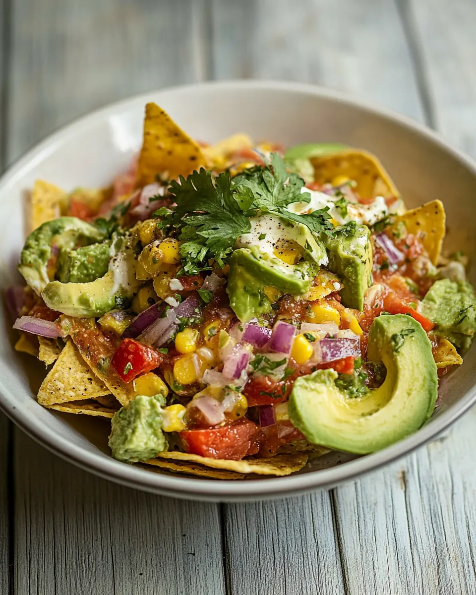 Salad nachos with home preserved zesty salsa