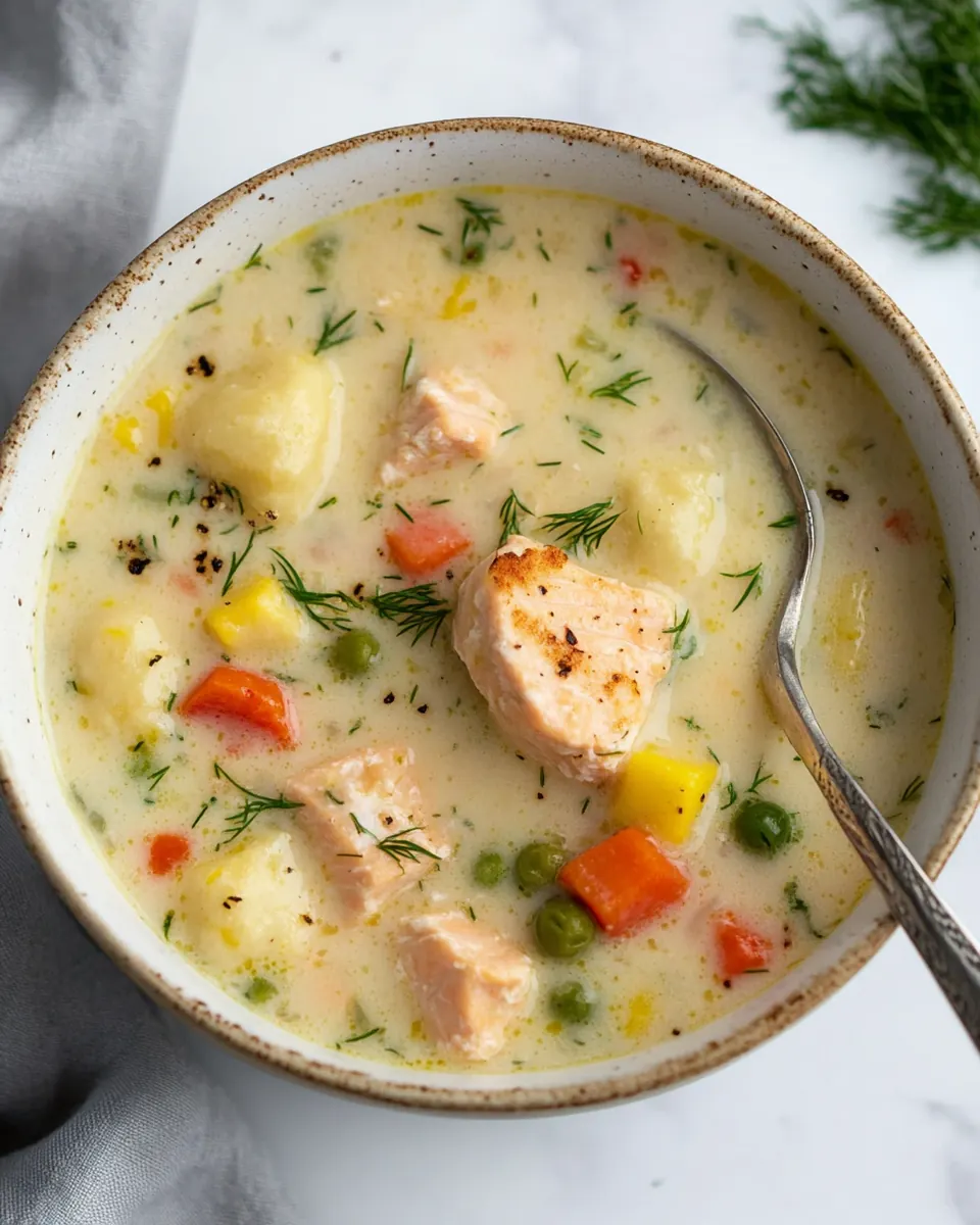 Salmon Chowder with Dill Dumplings