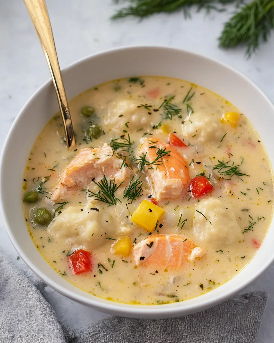 Salmon Chowder with Dill Dumplings