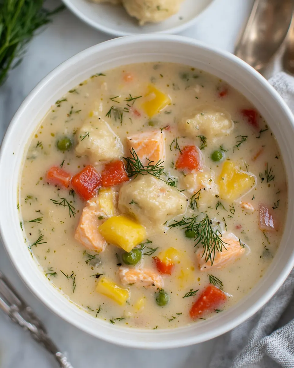 Salmon Chowder with Dill Dumplings