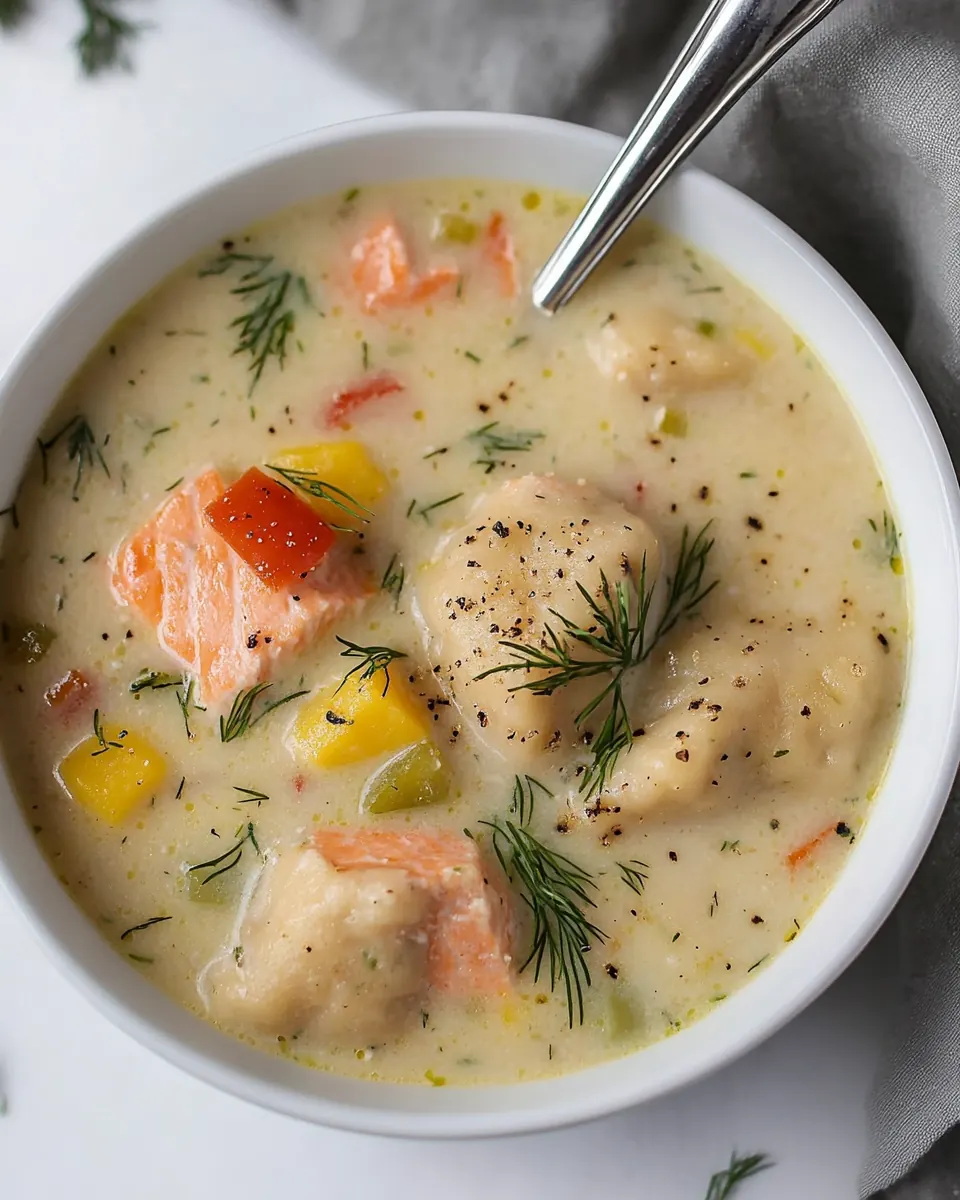 Salmon Chowder with Dill Dumplings