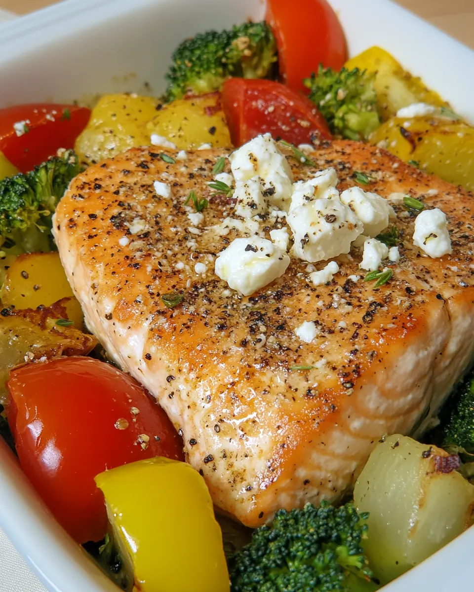 Salmon with Veggies and Feta
