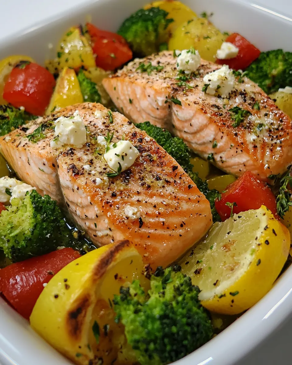Salmon with Veggies and Feta