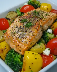 Salmon with Veggies and Feta