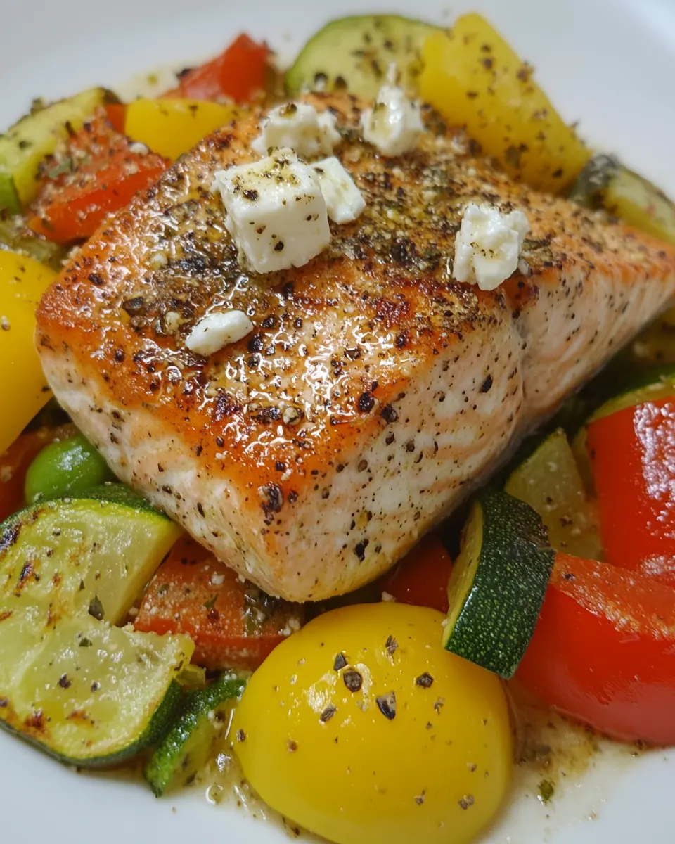 Salmon with Veggies and Feta