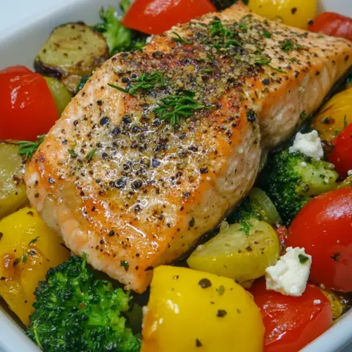 Salmon with Veggies and Feta