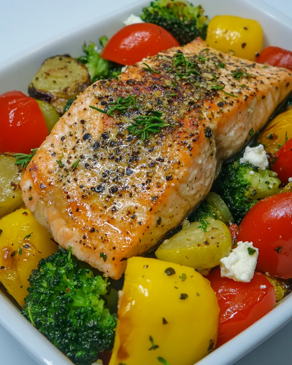 Salmon with Veggies and Feta