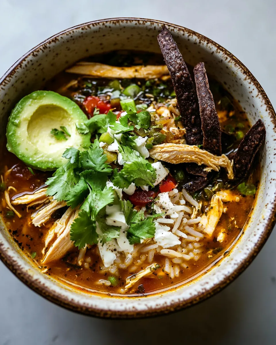 Salsa Verde Chicken and Rice Tortilla Soup