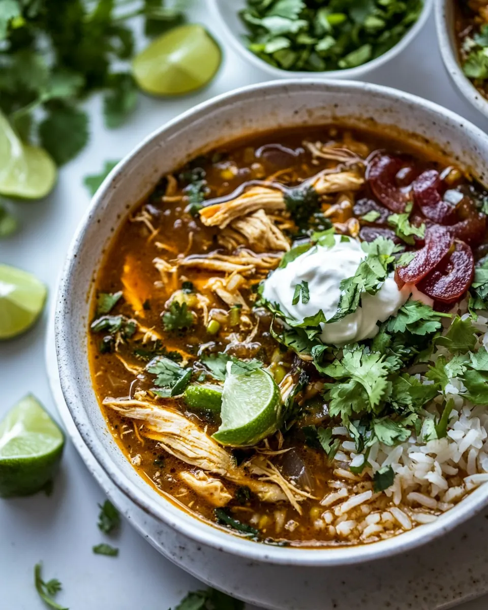 Salsa Verde Chicken and Rice Tortilla Soup