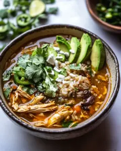Salsa Verde Chicken and Rice Tortilla Soup
