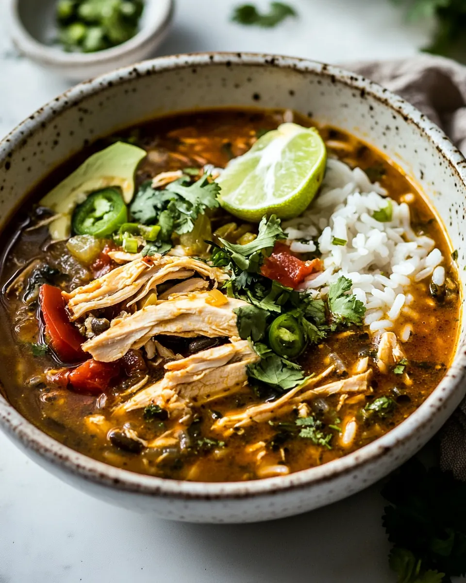 Salsa Verde Chicken and Rice Tortilla Soup
