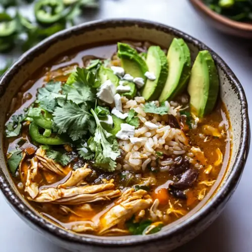 Salsa Verde Chicken and Rice Tortilla Soup