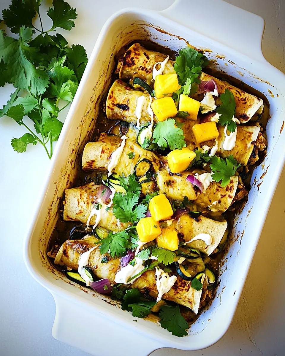 Salsa Verde Chicken and Zucchini Enchiladas with Mango