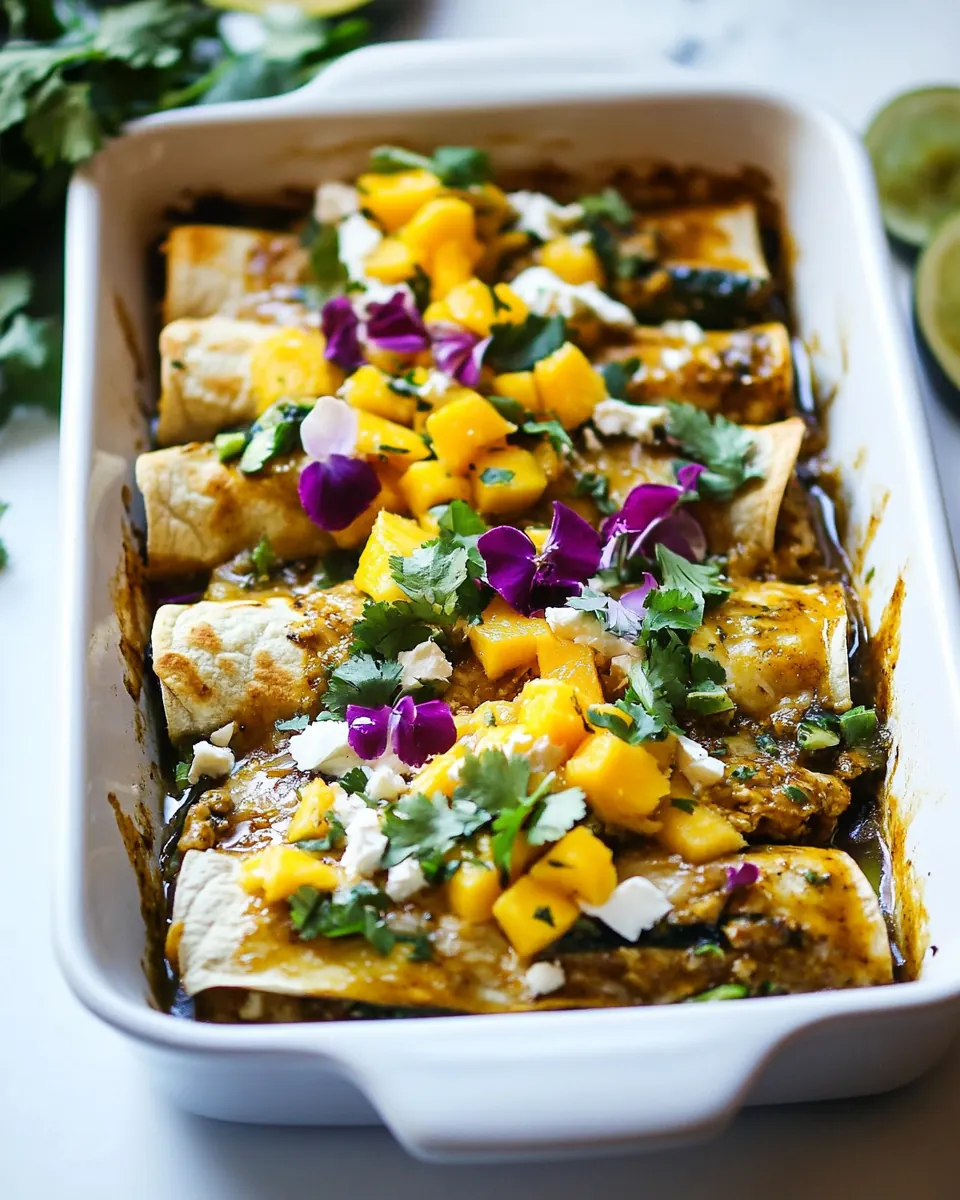 Salsa Verde Chicken and Zucchini Enchiladas with Mango
