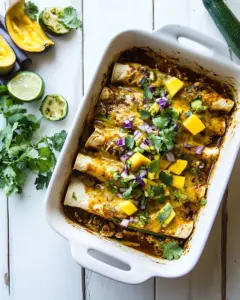 Salsa Verde Chicken and Zucchini Enchiladas with Mango