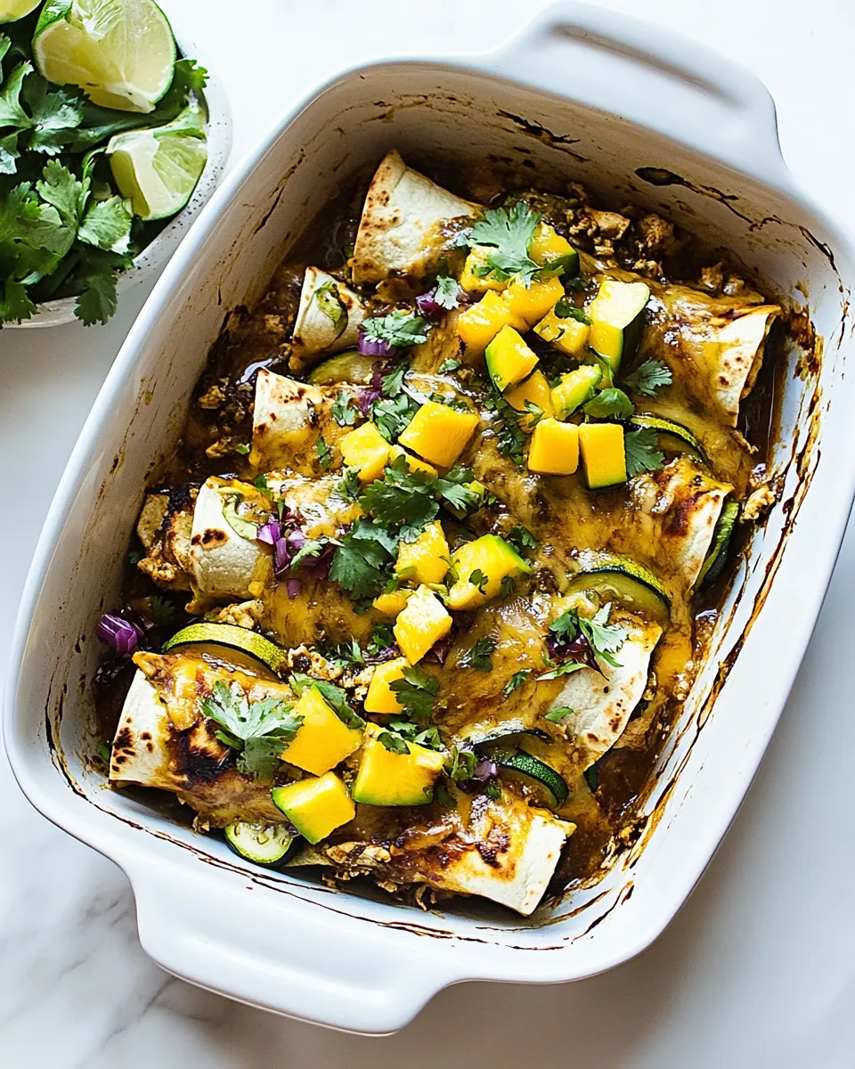 Salsa Verde Chicken and Zucchini Enchiladas with Mango