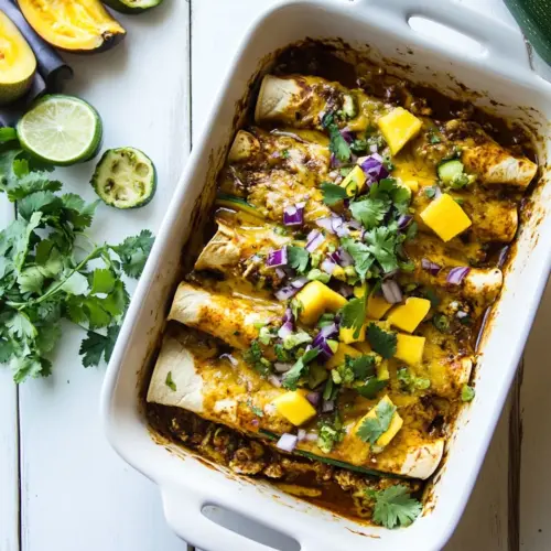 Salsa Verde Chicken and Zucchini Enchiladas with Mango