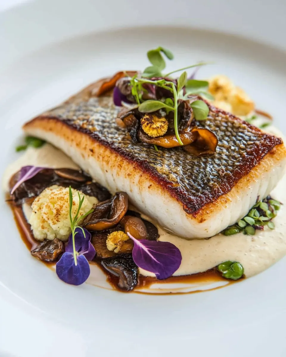 Sea Bass with Cauliflower Puree and Chanterelles