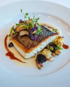 Sea Bass with Cauliflower Puree and Chanterelles