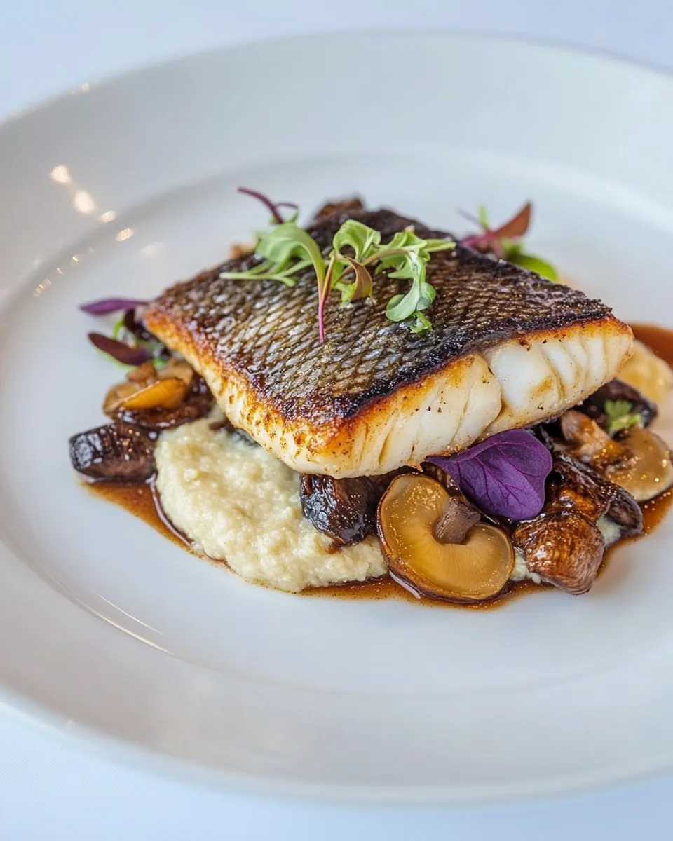 Sea Bass with Cauliflower Puree and Chanterelles