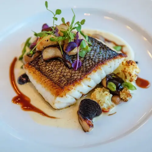 Sea Bass with Cauliflower Puree and Chanterelles