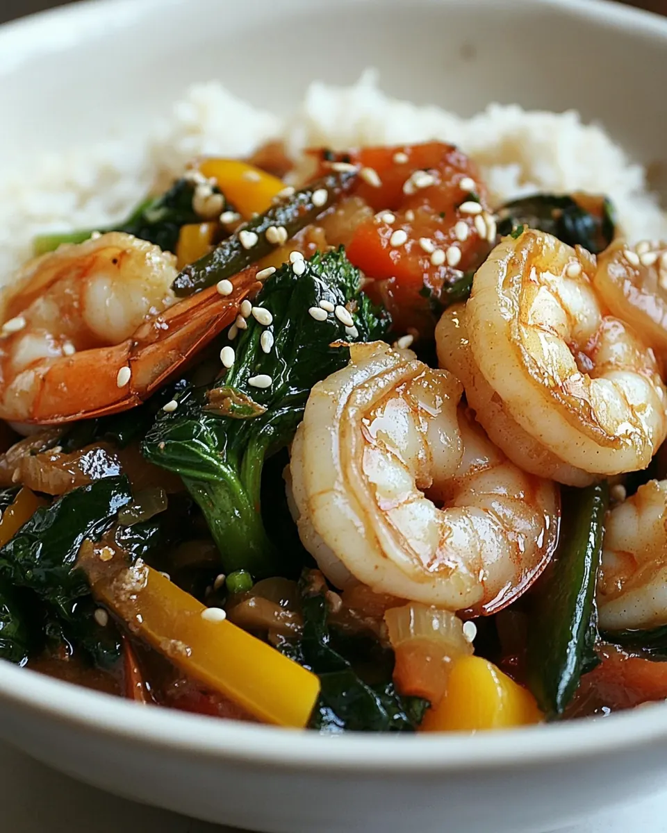 Sesame Shrimp Stir Fry with Summer Vegetables and Hemp Seeds