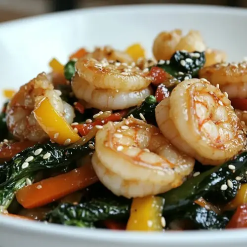 Sesame Shrimp Stir Fry with Summer Vegetables and Hemp Seeds