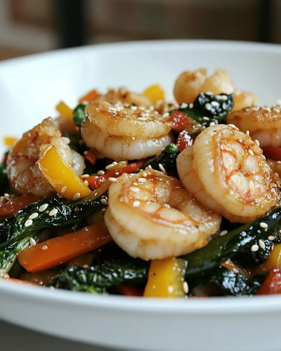 Sesame Shrimp Stir Fry with Summer Vegetables and Hemp Seeds