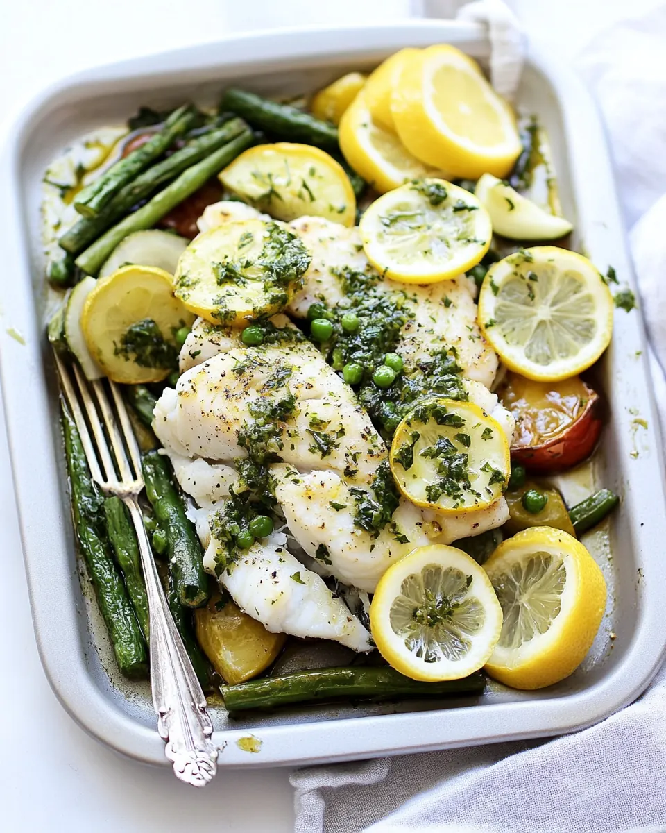 Sheet Pan Cod with Vegetables in Lemon Herb Sauce